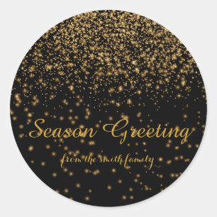 Black Christmas Gold Faux Glitter Festive Classic  Round Sticker