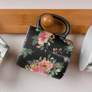 Black Christmas Holiday Festive Winter Floral Mug