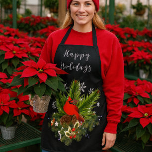 Black Christmas Holiday Greenery  Apron