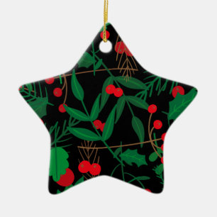 black christmas holly ceramic ornament