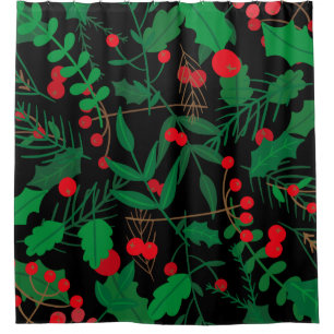 black christmas holly shower curtain