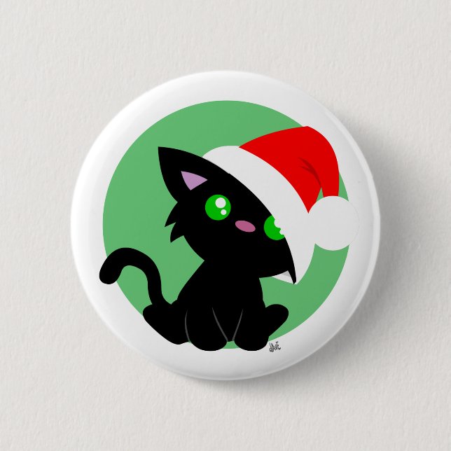 Black Christmas Kitty Button (Front)