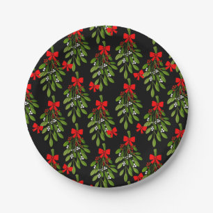 black christmas mistletoe merry xmas paper plate