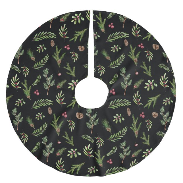 Black Christmas modern minimal botanical gift  Brushed Polyester Tree Skirt (Front)