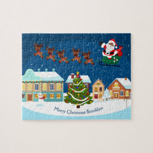 Black Christmas Night Santa Jigsaw Puzzle