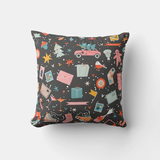 Black Christmas: ornate vintage pattern. Cushion (Front)