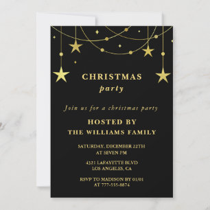 Black Christmas Party  Party Gold Stars Invitation