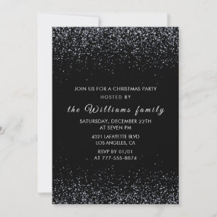 Black Christmas Party Silver Glitter Invitation