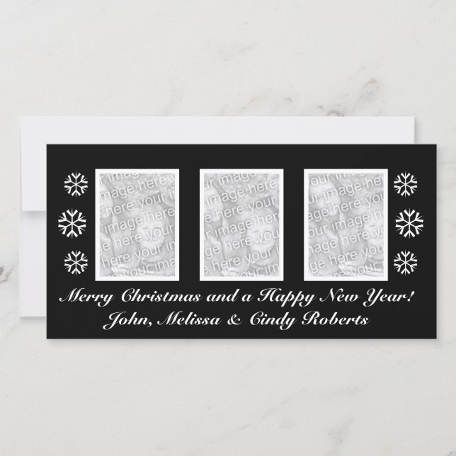 Black Christmas photo card template | three photos (Front)