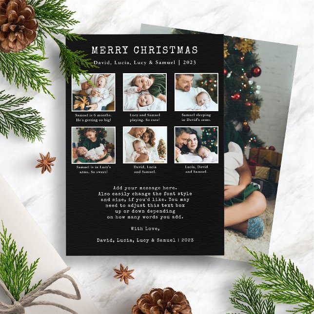 Black Christmas Photo Collage Holiday Card (Merry Christmas Photo Collage Holiday Card - Black and White)