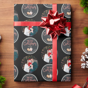 Black Christmas Photo Wrapping Paper with Message