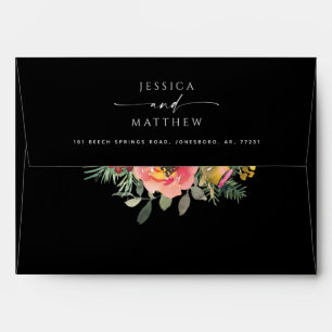 Black Christmas pink floral & pine branch holidays Envelope