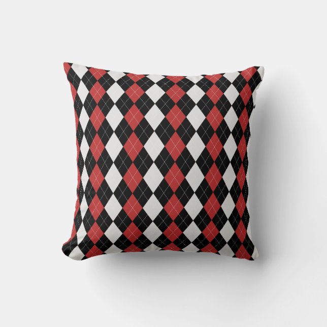 Black & CHRISTMAS RED Diamonds ARGYLE Pattern Cushion (Front)