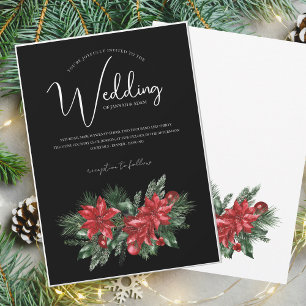 Black Christmas Red Green Winter Festive Wedding Invitation