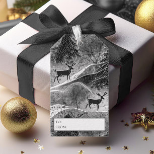 Black Christmas Reindeer Pattern#13 ID1009 Gift Tags