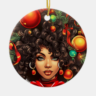 Black Christmas Sista Melanin Queen Women Xmas Ceramic Ornament