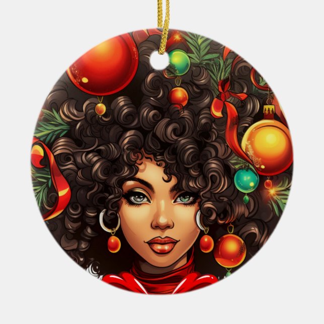 Black Christmas Sista Melanin Queen Women Xmas  Ceramic Ornament (Front)