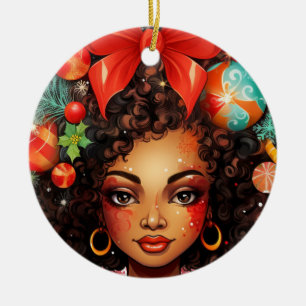 Black Christmas Sista Melanin Queen Women Xmas  Ceramic Ornament