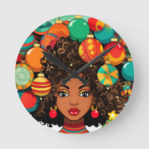 Black Christmas Sista Melanin Queen Women Xmas Round Clock