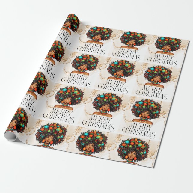 Black Christmas Sista Melanin Queen Women Xmas  Wrapping Paper (Unrolled)