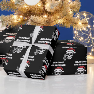 Black Christmas Skeleton Seasons Creepings Gothmas Wrapping Paper