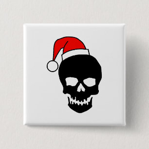 Black Christmas Skull 15 Cm Square Badge