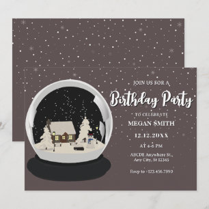 Black Christmas Snow globe Winter Birthday Invitation