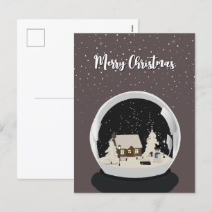 Black Christmas Snow globe Winter Holiday Postcard