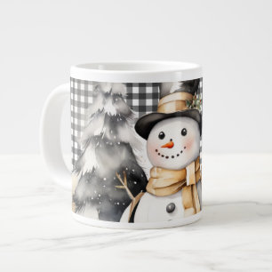 Black christmas snowman winter design large coffee mug