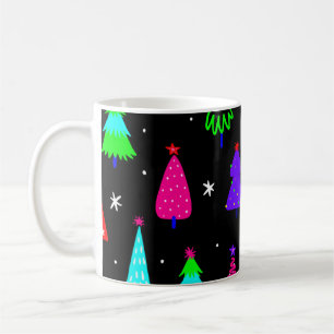 black christmas tree colourful pop art coffee mug