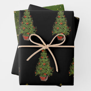 Black Christmas Tree Modern Trio Wrapping Paper Sheet