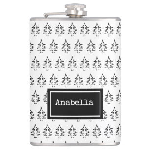 Black Christmas Tree Personalised Hip Flask