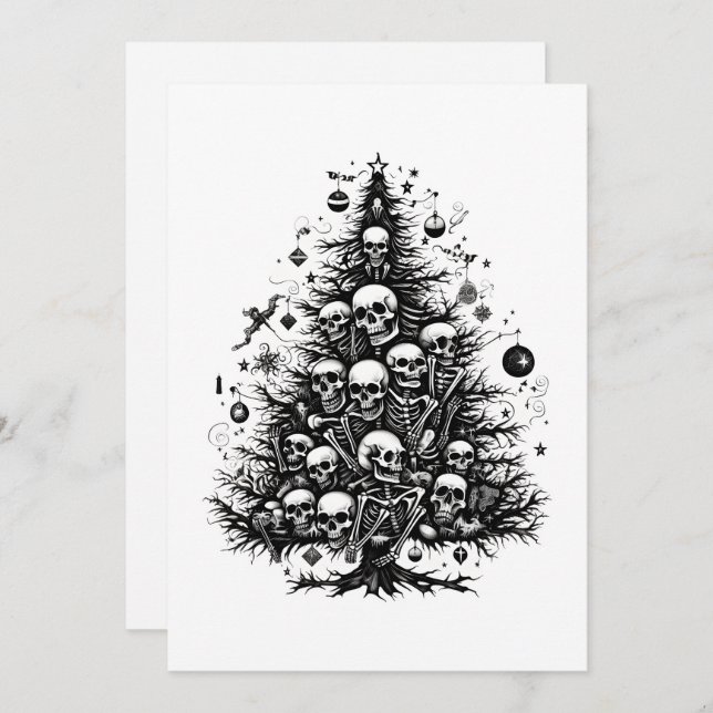 Black Christmas tree Skulls and bones Holiday Card (Front/Back)