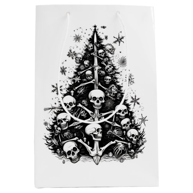 Black Christmas tree Skulls and bones Medium Gift Bag (Front)