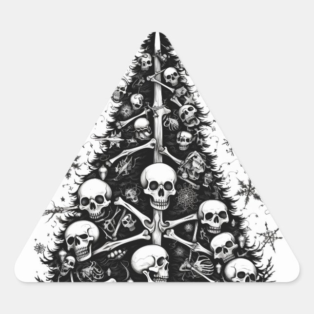 Black Christmas tree Skulls and bones  Triangle Sticker (Front)