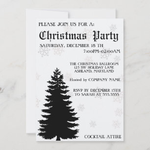 Black Christmas Tree, Snowflake Invitation