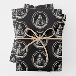 Black Christmas Tree Vintage Wrapping Paper Sheet
