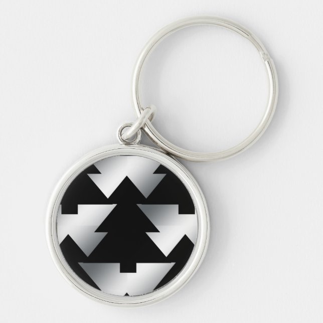 Black Christmas Trees on Silver Key Ring (Front)