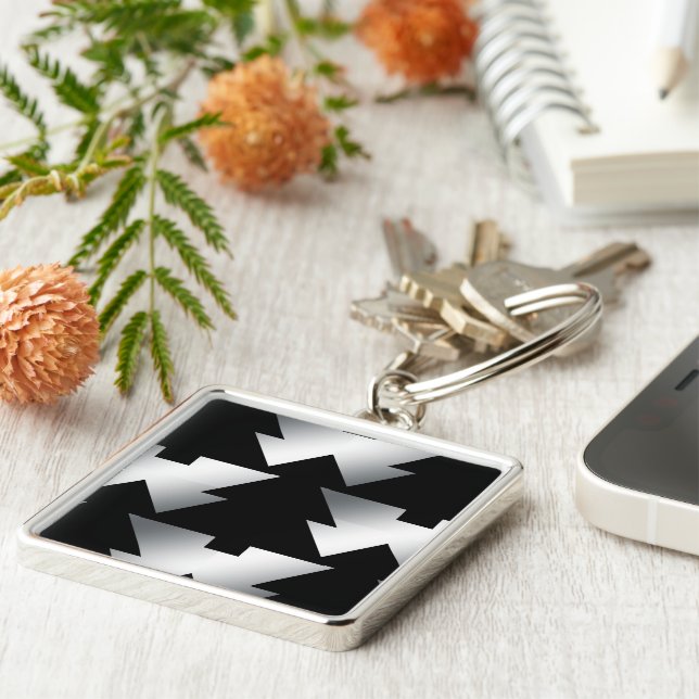 Black Christmas Trees on Silver Key Ring (Side)