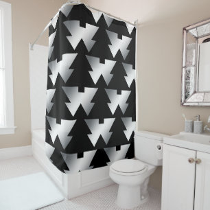 Black Christmas Trees on Silver Shower Curtain