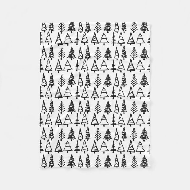 Black | Christmas Trees Pattern Girly Chic Fleece Blanket (Front)