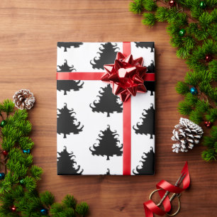 Black Christmas Trees Pattern Wrapping Paper