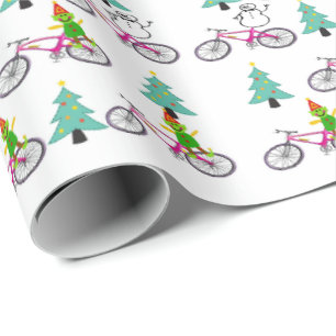 Black Christmas Trees Snowman Wrapping Paper