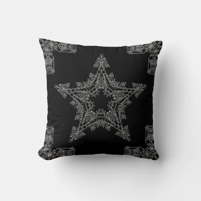 Black Christmas White Snowflakes Cushion (Front)