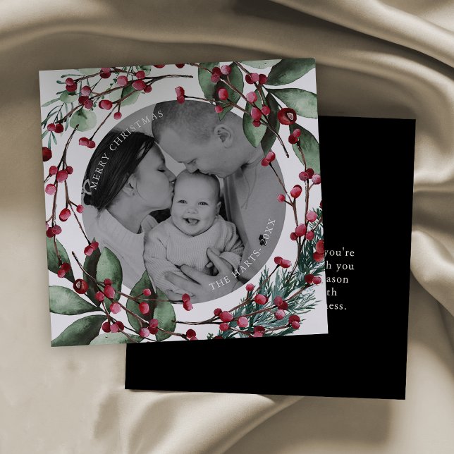 Black Christmas Wreath Pine and Berries Invitation (Creator Uploaded)