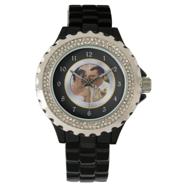 Black Chrome Keepsake Photo Template Watch (Front)