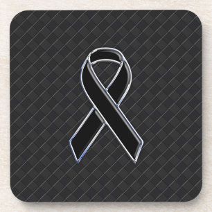 Black Chrome Style Ribbon Awareness Coaster