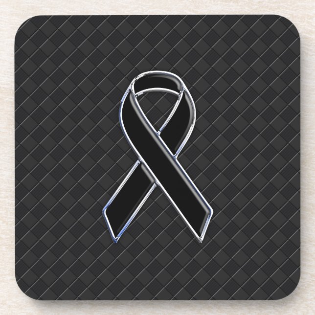 Black Chrome Style Ribbon Awareness Coaster (Front)