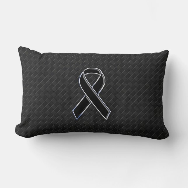Black Chrome Style Ribbon Awareness Lumbar Cushion (Front)