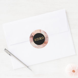 Black Circle Blush Pink Floral Gold Glitter XOXO Classic Round Sticker